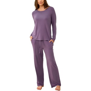 GYS Bamboo Viscose Pajamas for Women Set, Long Sleeve Crew Neck Sleepwear | Ultra-Soft PJs Set with Pockets, Moisture-Wicking, Breathable, Comfy, Stretchy, Night Sweats, Hot Sleepers(Air Purple)