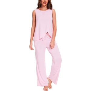 GYS Bamboo Viscose Pajamas for Women Set, Sleeveless Lightweight Sleepwear | Moisture-Wicking PJs Set, Ultra-Soft, Soft Tank and Drawstring Pants Set, Hot Sleepers, Night Sweats(Pink)
