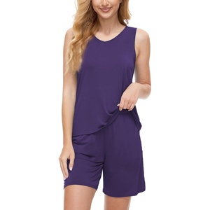 GYS Bamboo Viscose Pajamas for Women Set, Sleeveless Summer Sleepwear | Lightweight PJs Set, Ultra-Soft Tank Top and Shorts Set, Cooling, Moisture-Wicking, Comfy(Purple)
