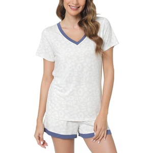 GYS Bamboo Viscose Pajamas for Women Set, Ultra-Soft Lightweight Sleepwear | Comfy Short Sleeve and Shorts Loungewear, Moisture Wicking PJs Set for Hot Sleeper, Cooling Breathable Nightwear(Oat Leopard)