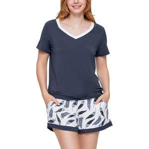 GYS Bamboo Viscose Pajamas for Women Set, Ultra-Soft Lightweight Sleepwear | Comfy Short Sleeve and Shorts Loungewear, Moisture Wicking PJs Set for Hot Sleeper, Cooling Breathable Nightwear(Midnight Blue)