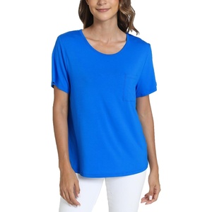 GYS Bamboo Viscose Women’s Pajama Tops, Soft Cooling Short Sleeve T-Shirts | Moisture-Wicking Sleep Shirt, Casual Crew Neck Tees, Moisture-Wicking Lounge Top, Comfy Stretchy PJ Tops(Capri Blue)