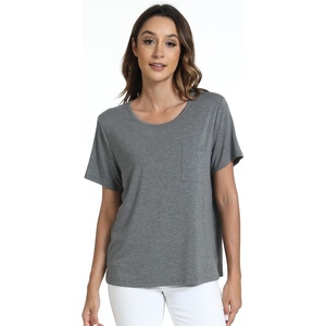 GYS Bamboo Viscose Women’s Pajama Tops, Soft Cooling Short Sleeve T-Shirts | Moisture-Wicking Sleep Shirt, Casual Crew Neck Tees, Moisture-Wicking Lounge Top, Comfy Stretchy PJ Tops(Dark Heather Grey)
