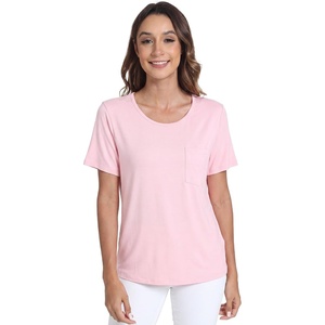 GYS Bamboo Viscose Women’s Pajama Tops, Soft Cooling Short Sleeve T-Shirts | Moisture-Wicking Sleep Shirt, Casual Crew Neck Tees, Moisture-Wicking Lounge Top, Comfy Stretchy PJ Tops(Pink)