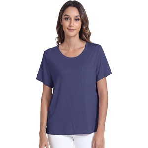 GYS Bamboo Viscose Women’s Pajama Tops, Soft Cooling Short Sleeve T-Shirts | Moisture-Wicking Sleep Shirt, Casual Crew Neck Tees, Moisture-Wicking Lounge Top, Comfy Stretchy PJ Tops(Indigo Blue)