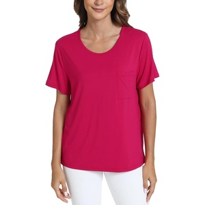 GYS Bamboo Viscose Women’s Pajama Tops, Soft Cooling Short Sleeve T-Shirts | Moisture-Wicking Sleep Shirt, Casual Crew Neck Tees, Moisture-Wicking Lounge Top, Comfy Stretchy PJ Tops(Briliant Rose)