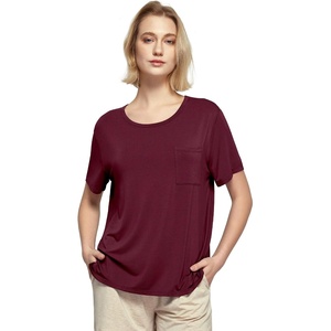 GYS Bamboo Viscose Women’s Pajama Tops, Soft Cooling Short Sleeve T-Shirts | Moisture-Wicking Sleep Shirt, Casual Crew Neck Tees, Moisture-Wicking Lounge Top, Comfy Stretchy PJ Tops(Ficus Red)