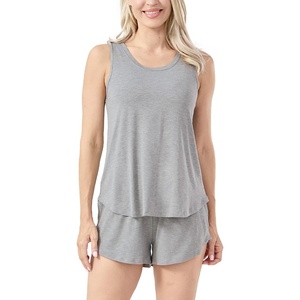 GYS Women’s Bamboo Viscose Cooling Tank Pajama Set | Moisture wicking, Lightweight & breathable, Tagless comfort, Sleeveless, Flowy A-line tank top with shorts, for hot sleeper(Heather Grey)