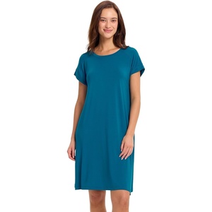 GYS Women’s Bamboo Viscose Crew Neck Nightgown, Cooling for Hot Flashes | Moisture wicking, Breathable, Tagless, Short sleeve, Soft stretch, for night sweats & summer sleep(Teal Blue)