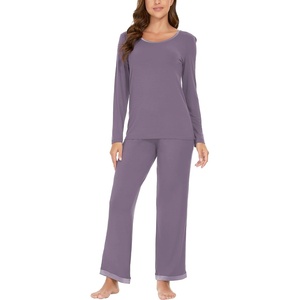 GYS Women’s Bamboo Viscose Long Sleeve Pajamas Set | Super Soft Sleepwear, Cooling Pjs for Hot Flashes & Night Sweats, Moisture-Wicking for Menopause, OEKO-TEX Certified(A – Round Neck – Violet)