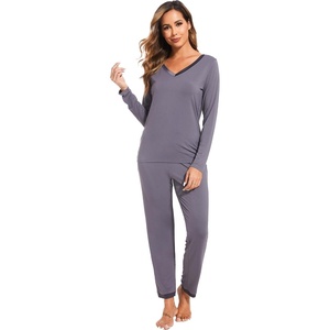 GYS Women’s Bamboo Viscose Long Sleeve Pajamas Set | Super Soft Sleepwear, Cooling Pjs for Hot Flashes & Night Sweats, Moisture-Wicking for Menopause, OEKO-TEX Certified(B- V Neck – Dark Grey)