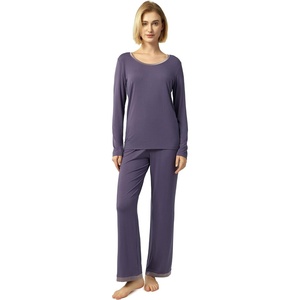 GYS Women’s Bamboo Viscose Long Sleeve Pajamas Set | Super Soft Sleepwear, Cooling Pjs for Hot Flashes & Night Sweats, Moisture-Wicking for Menopause, OEKO-TEX Certified(A – Round Neck – Air Purple)