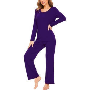 GYS Women’s Bamboo Viscose Long Sleeve Pajamas Set | Super Soft Sleepwear, Cooling Pjs for Hot Flashes & Night Sweats, Moisture-Wicking for Menopause, OEKO-TEX Certified(A – Round Neck – Purple)