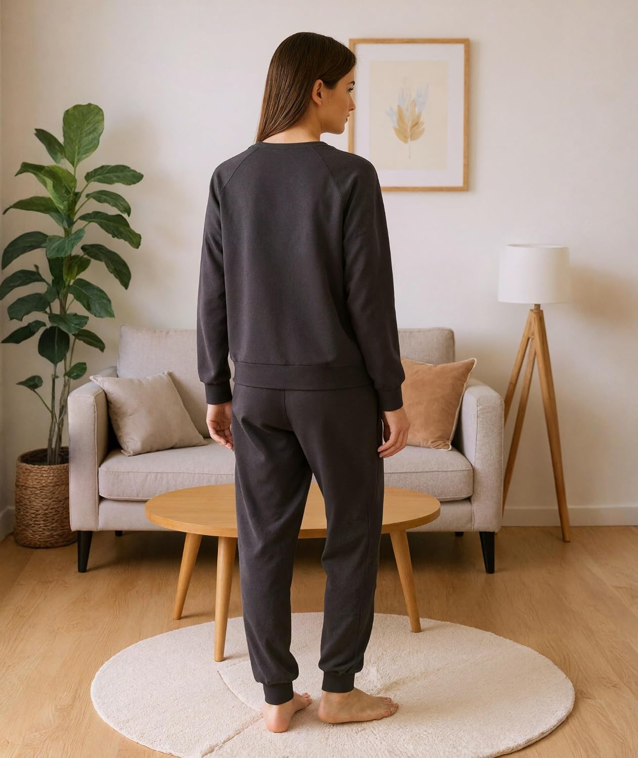 image:imageGYS 2Piece Sets Womens Sweatsuit Matching Lounge Set Fall Travel Outfits UltraSoft Modal Cotton MoistureWicking Breathable Comfy Stretchy Long Sleeve Crew Neck Loungewear SetDark Grey