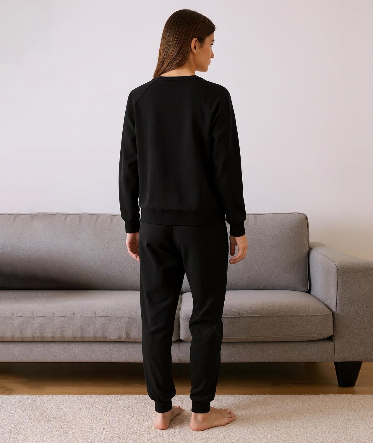 image:imageGYS 2Piece Sets Womens Sweatsuit Matching Lounge Set Fall Travel Outfits UltraSoft Modal Cotton MoistureWicking Breathable Comfy Stretchy Long Sleeve Crew Neck Loungewear SetBlack
