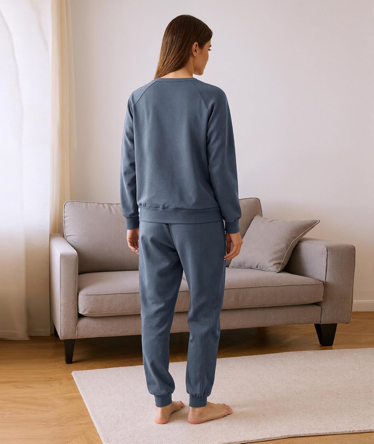 image:imageGYS 2Piece Sets Womens Sweatsuit Matching Lounge Set Fall Travel Outfits UltraSoft Modal Cotton MoistureWicking Breathable Comfy Stretchy Long Sleeve Crew Neck Loungewear SetGrayish Blue