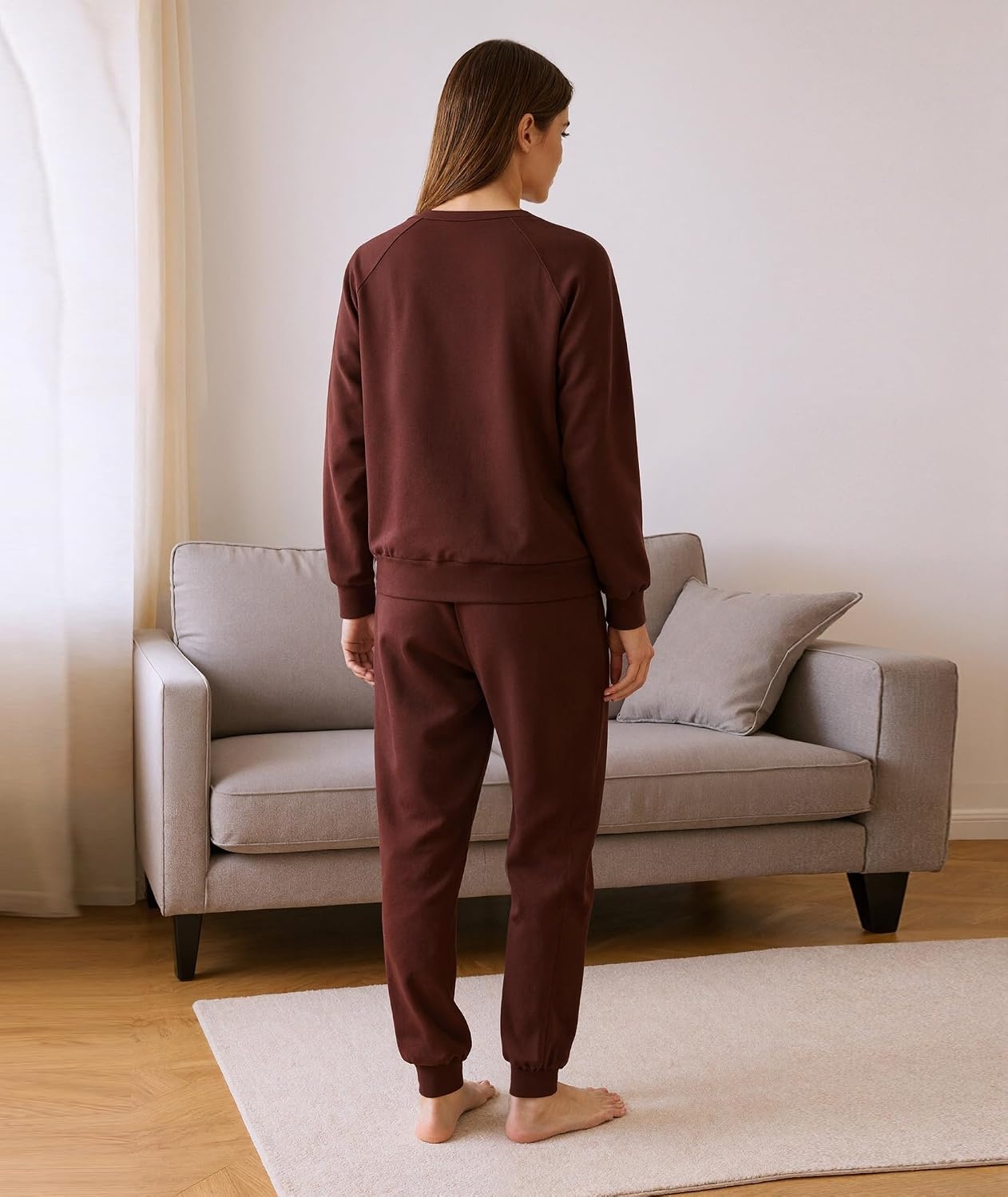 image:imageGYS 2Piece Sets Womens Sweatsuit Matching Lounge Set Fall Travel Outfits UltraSoft Modal Cotton MoistureWicking Breathable Comfy Stretchy Long Sleeve Crew Neck Loungewear SetChocolate