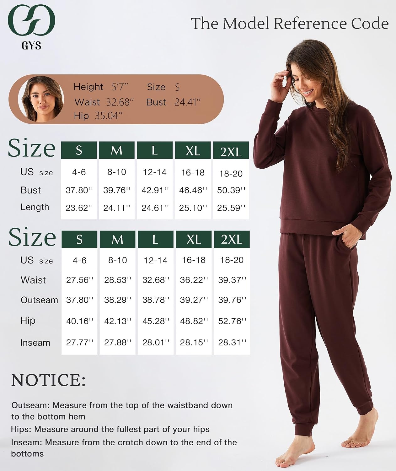 image:imageGYS 2Piece Sets Womens Sweatsuit Matching Lounge Set Fall Travel Outfits UltraSoft Modal Cotton MoistureWicking Breathable Comfy Stretchy Long Sleeve Crew Neck Loungewear SetBlack