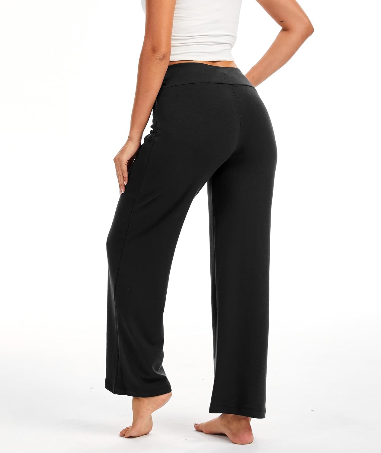 image:imageGYS Bamboo Viscose Lounge Sweatpants Soft High Waisted Bottoms for Women Comfy Lightweight Pajama Pants MoistureWicking Cooling Straight Leg Yoga Pants for Hot People Breathable Stretchy PantsBlack
