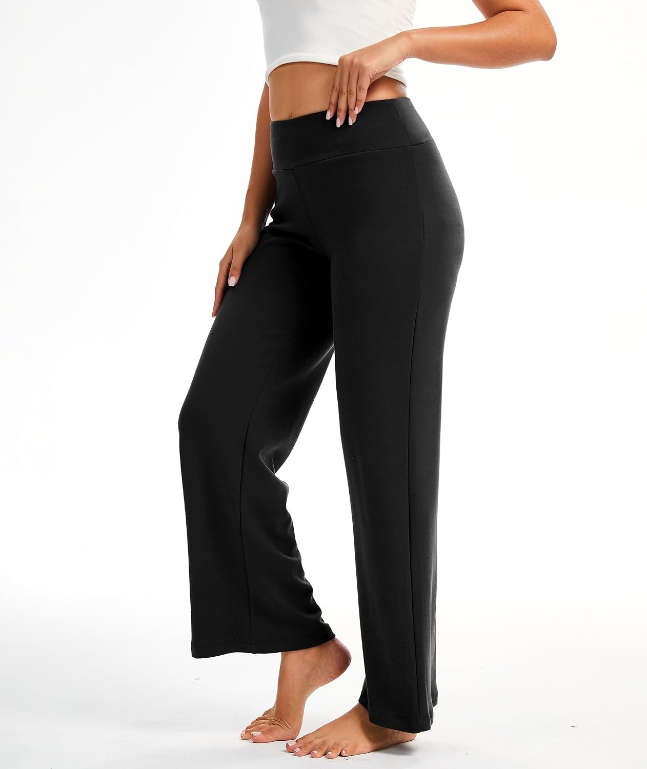 image:imageGYS Bamboo Viscose Lounge Sweatpants Soft High Waisted Bottoms for Women Comfy Lightweight Pajama Pants MoistureWicking Cooling Straight Leg Yoga Pants for Hot People Breathable Stretchy PantsBlack