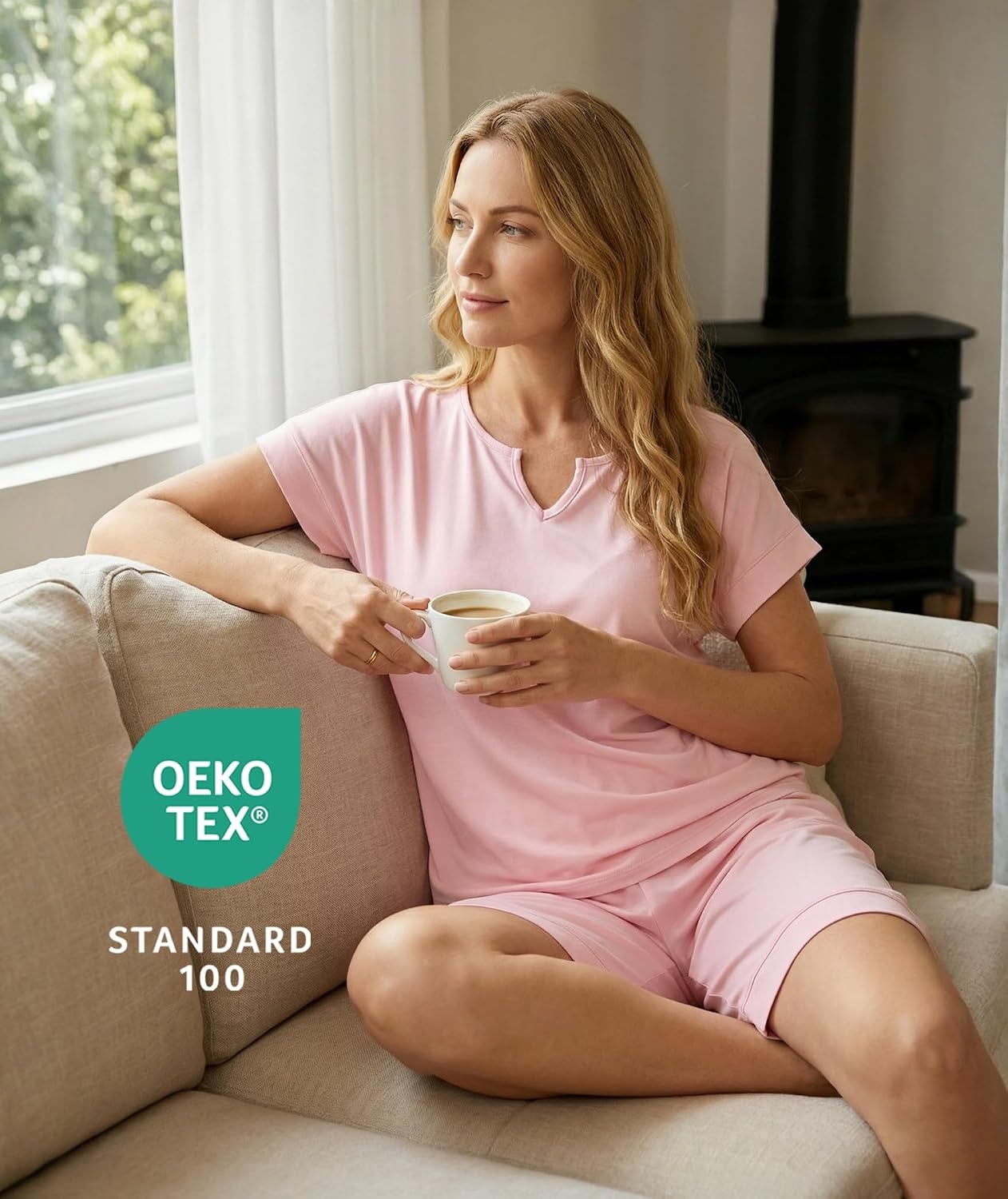 image:imageGYS Bamboo Viscose Pajamas for Women Cooling Bermuda Short Pajamas Sets Summer Short Sleeve PJs Set MoistureWicking Ladies Sleepwear Comfy Sleep Set for Hot Sleepers Night SweatsPink