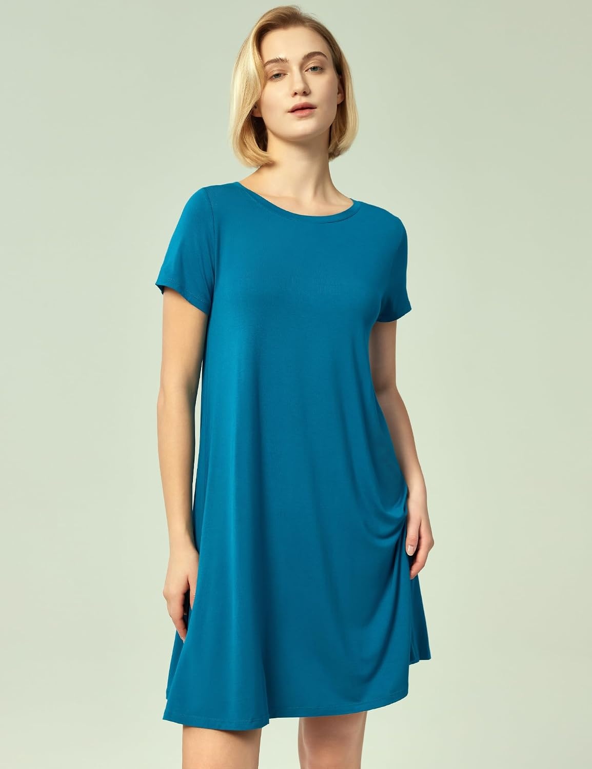 image:imageGYS Bamboo Viscose Women Nightgowns Lightweight Short Sleeve Sleep Dress Soft Comfy Sleep Shirts Summer MoistureWicking Night Dress for Hot Sleeper Cooling Breathable Lounge NightshirtsTeal Blue