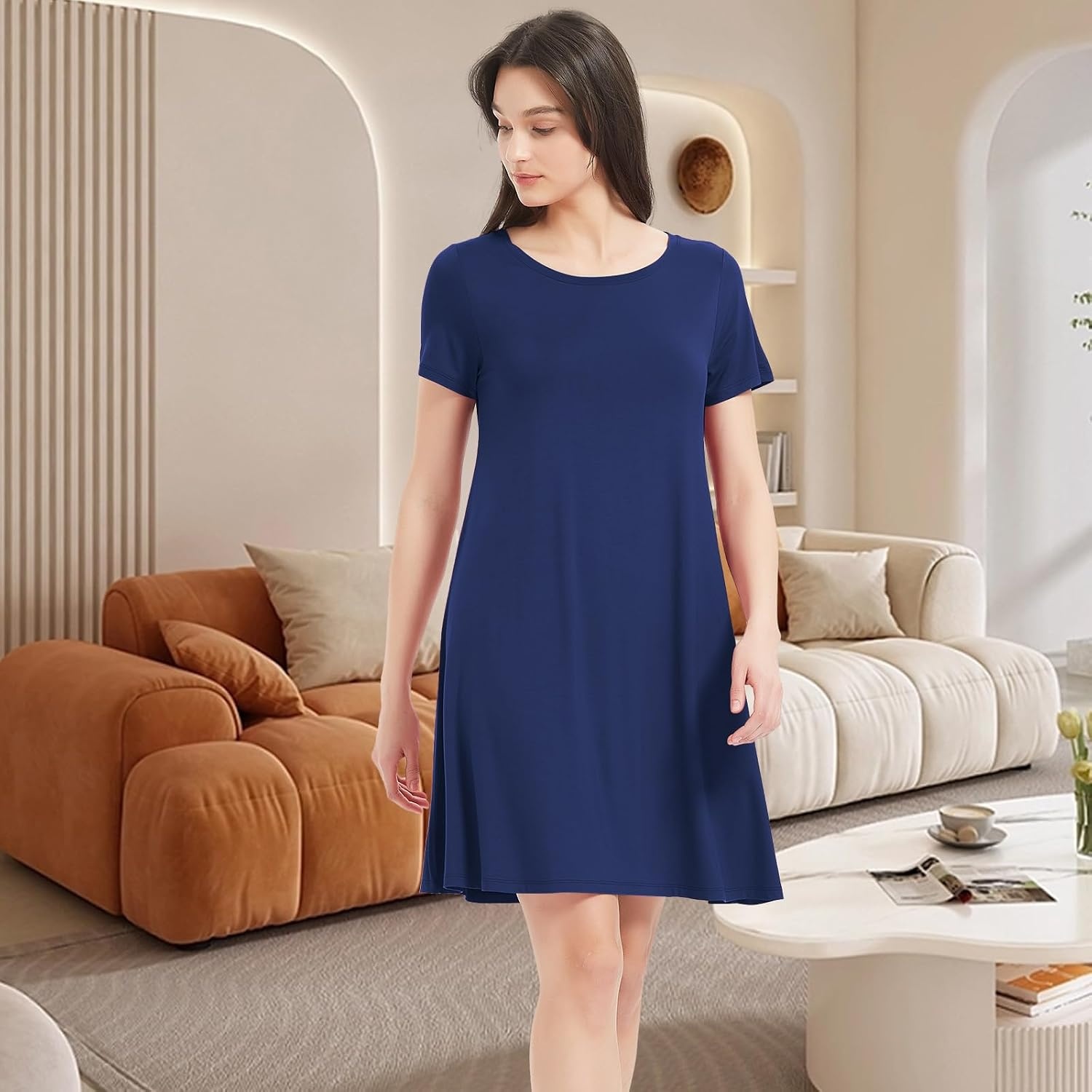 image:imageGYS Bamboo Viscose Women Nightgowns Lightweight Short Sleeve Sleep Dress Soft Comfy Sleep Shirts Summer MoistureWicking Night Dress for Hot Sleeper Cooling Breathable Lounge NightshirtsNavy