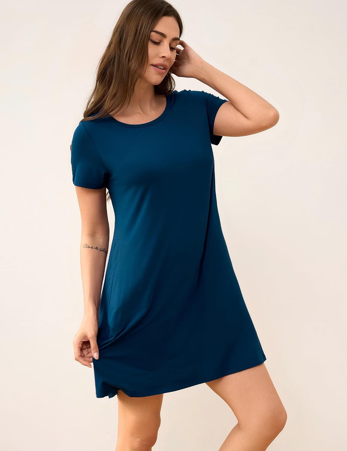 image:imageGYS Bamboo Viscose Women Nightgowns Lightweight Short Sleeve Sleep Dress Soft Comfy Sleep Shirts Summer MoistureWicking Night Dress for Hot Sleeper Cooling Breathable Lounge NightshirtsInk Blue