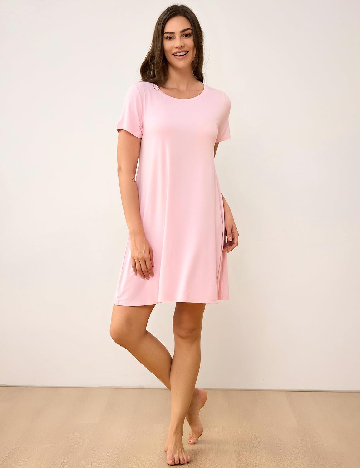 image:imageGYS Bamboo Viscose Women Nightgowns Lightweight Short Sleeve Sleep Dress Soft Comfy Sleep Shirts Summer MoistureWicking Night Dress for Hot Sleeper Cooling Breathable Lounge NightshirtsPink