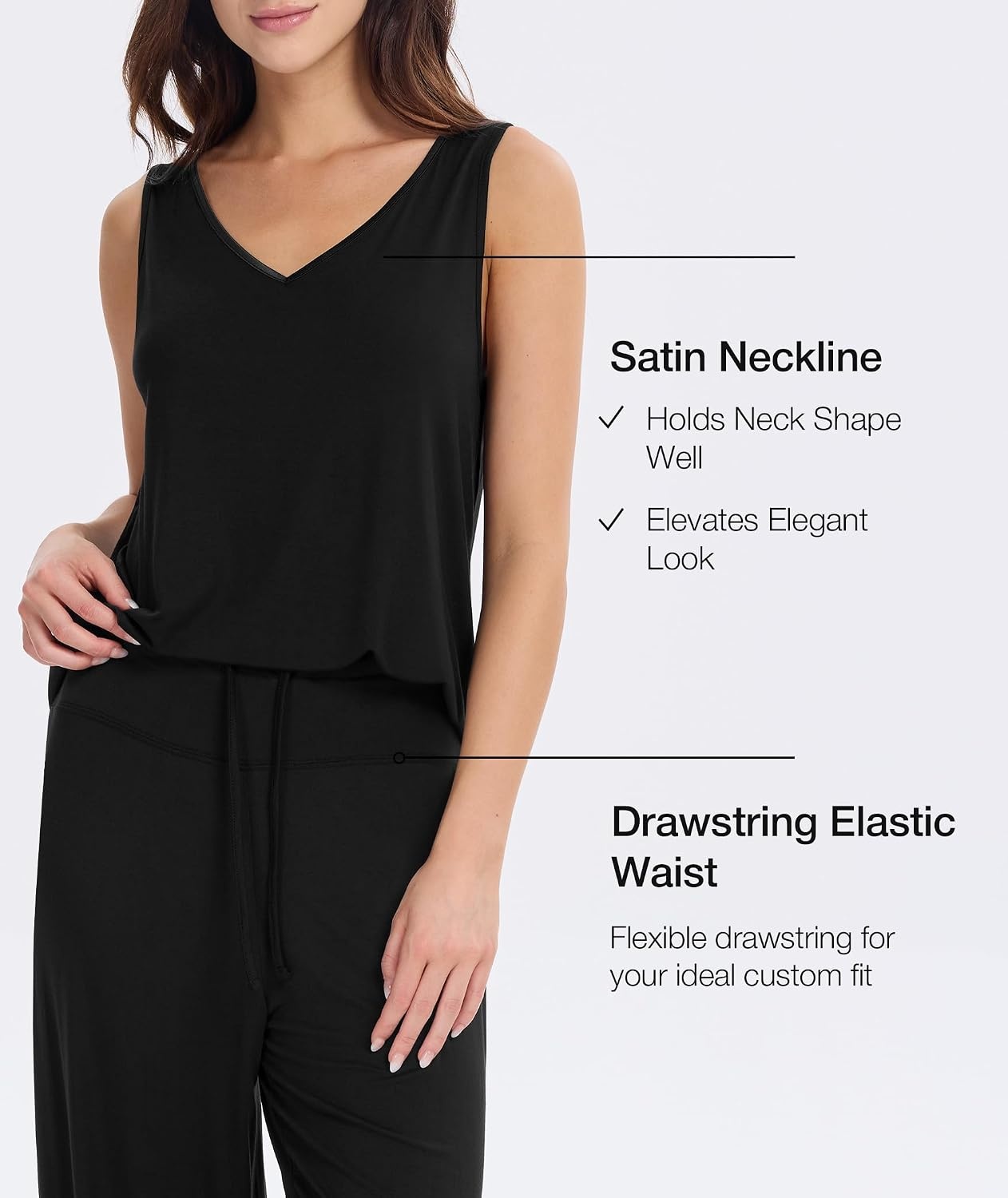 image:imageGYS Cooling Bamboo Viscose Pajamas for Women Sleeveless Tank Top amp Pants Pjs Set MoistureWicking for Night Sweats ButterySoft 2 Piece Lounge Sleep SetBlack