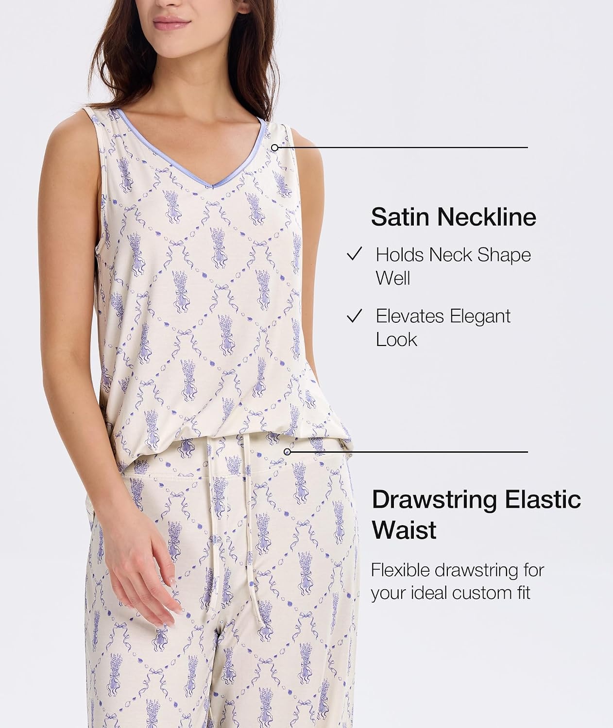 image:imageGYS Cooling Bamboo Viscose Pajamas for Women Sleeveless Tank Top amp Pants Pjs Set MoistureWicking for Night Sweats ButterySoft 2 Piece Lounge Sleep SetLavender Whisper