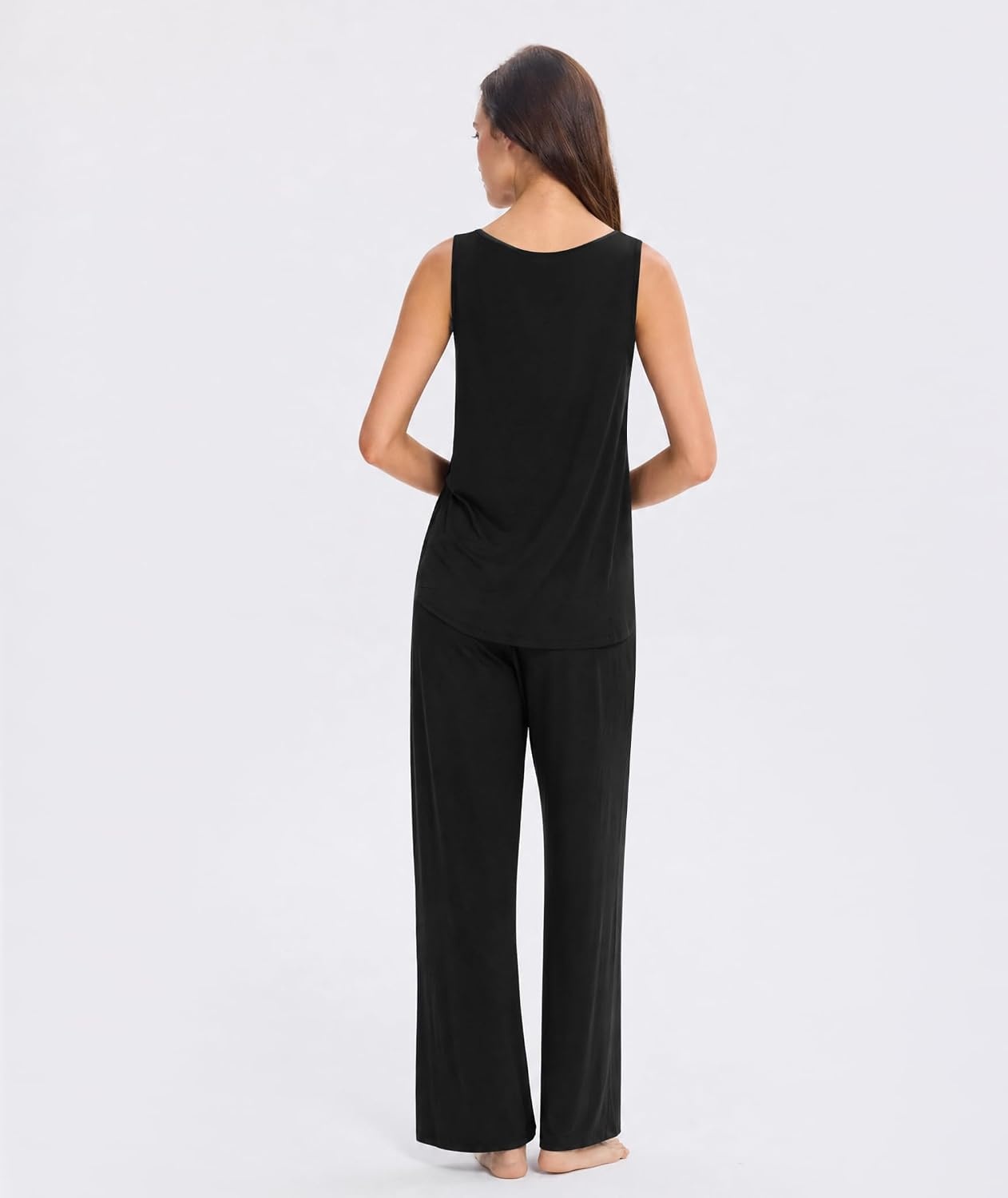 image:imageGYS Cooling Bamboo Viscose Pajamas for Women Sleeveless Tank Top amp Pants Pjs Set MoistureWicking for Night Sweats ButterySoft 2 Piece Lounge Sleep SetBlack