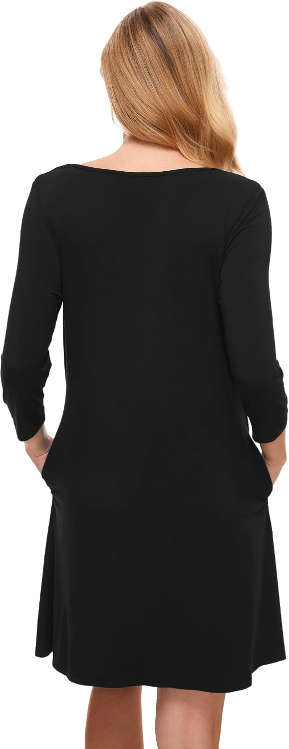 image:imageGYS Womens Bamboo Viscose 34 Sleeve Vneck Nightgown Cooling amp moisture wicking Comfortable amp breathable for hot sleeper Boatneck 2 pockets Stretch fabricBlack