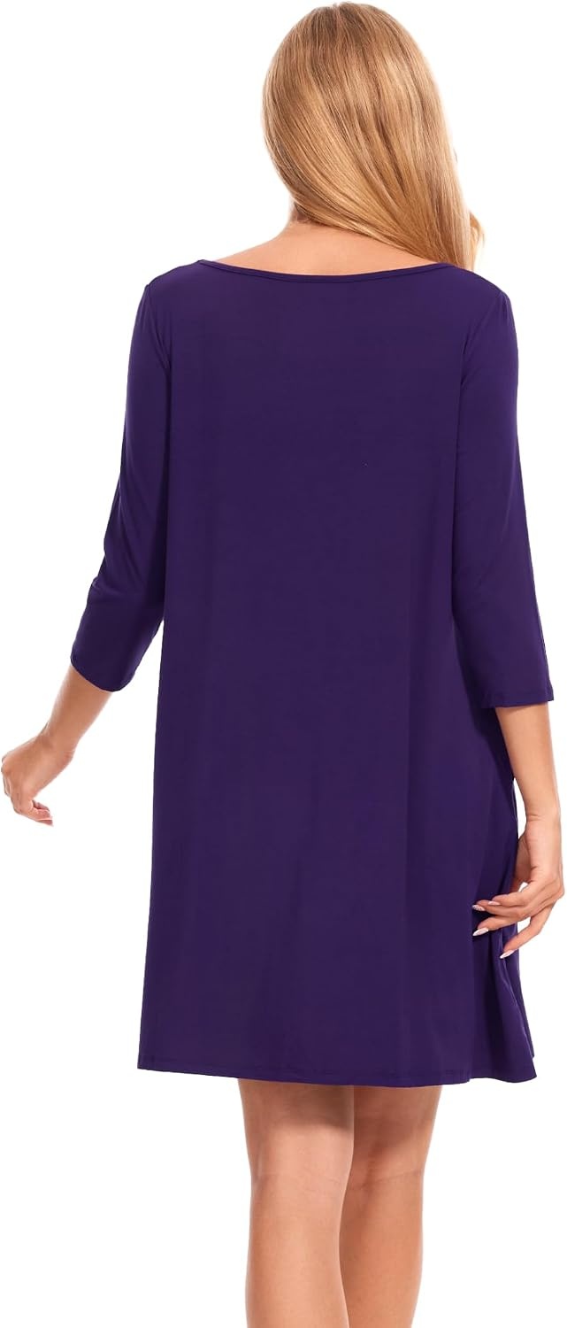 image:imageGYS Womens Bamboo Viscose 34 Sleeve Vneck Nightgown Cooling amp moisture wicking Comfortable amp breathable for hot sleeper Boatneck 2 pockets Stretch fabricPurple