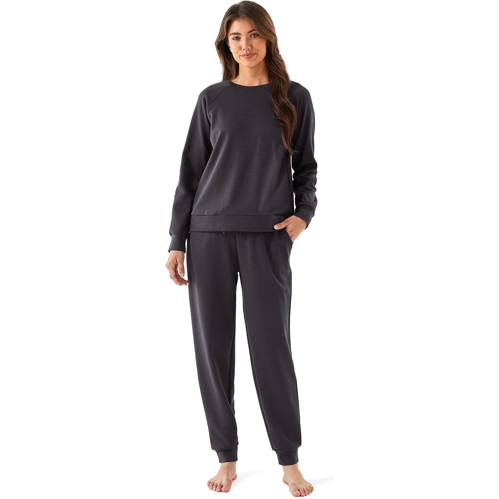image:imageGYS 2Piece Sets Womens Sweatsuit Matching Lounge Set Fall Travel Outfits UltraSoft Modal Cotton MoistureWicking Breathable Comfy Stretchy Long Sleeve Crew Neck Loungewear SetDark Grey