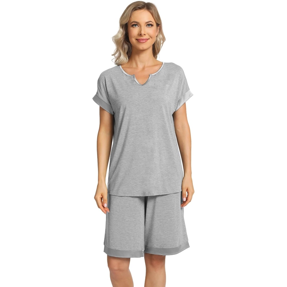image:imageGYS Bamboo Viscose Pajamas for Women Cooling Bermuda Short Pajamas Sets Summer Short Sleeve PJs Set MoistureWicking Ladies Sleepwear Comfy Sleep Set for Hot Sleepers Night SweatsHeather Grey