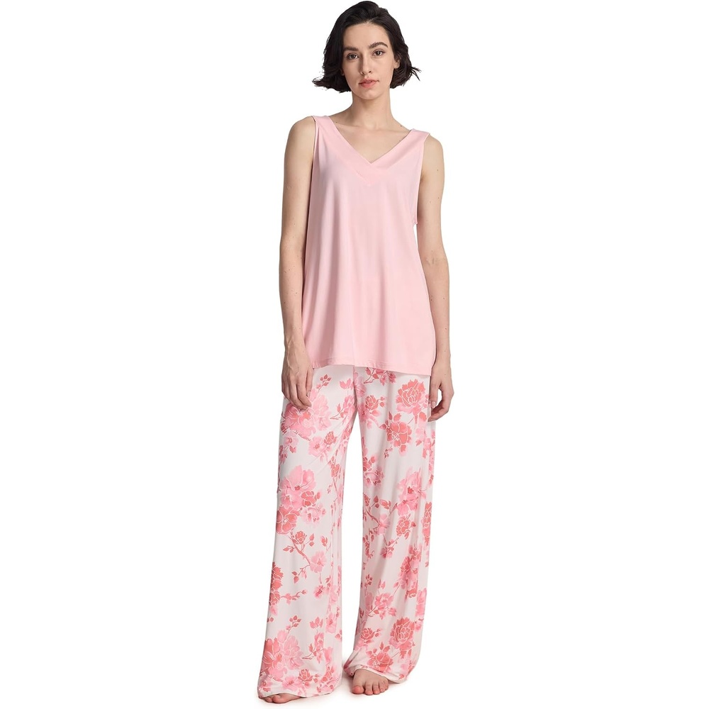image:imageGYS Bamboo Viscose Womens Pajama Sets 2 Piece Summer Sleeveless Sleepwear Silky Breathable Lightweight Sweatwicking Vneck Tank Flowy Top and Loose Long Pants with Pockets for Women Lounge WearPeony
