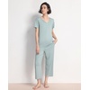 GYS Bamboo Viscose Pajama Set for Women, Cooling Moisture-Wicking Sleepwear | Breathable Short Sleeve Top with Capri Pants PJ Set, Lightweight Loungewear for Hot Sleeper, Casual Comfy Stretchy Nightwear(Light Greyish Green)