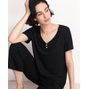 GYS Bamboo Viscose Pajama Set for Women, Cooling Moisture-Wicking Sleepwear | Breathable Short Sleeve Top with Capri Pants PJ Set, Lightweight Loungewear for Hot Sleeper, Casual Comfy Stretchy Nightwear(Black)