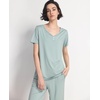GYS Bamboo Viscose Pajama Set for Women, Cooling Moisture-Wicking Sleepwear | Breathable Short Sleeve Top with Capri Pants PJ Set, Lightweight Loungewear for Hot Sleeper, Casual Comfy Stretchy Nightwear(Light Greyish Green)