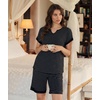 GYS Bamboo Viscose Pajamas for Women, Cooling Bermuda Short Pajamas Sets | Summer Short Sleeve PJs Set, Moisture-Wicking Ladies Sleepwear, Comfy Sleep Set for Hot Sleepers, Night Sweats(Black Stripe)
