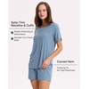 GYS Bamboo Viscose Sleepwear for Women Pajamas Shorts Set with Pockets | Ribbed Knit, Satin Crew Neck, Night Sweats & Hot Sleepers Friendly, Moisture-Wicking, Silky Soft Sleep Lounge Sets(Grayish Blue)