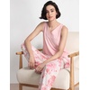GYS Bamboo Viscose Women’s Pajama Sets 2 Piece Summer Sleeveless Sleepwear | Silky, Breathable, Lightweight, Sweat-wicking, V-neck Tank Flowy Top and Loose Long Pants with Pockets for Women, Lounge Wear(Peony)