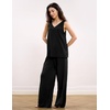 GYS Bamboo Viscose Women’s Pajama Sets 2 Piece Summer Sleeveless Sleepwear | Silky, Breathable, Lightweight, Sweat-wicking, V-neck Tank Flowy Top and Loose Long Pants with Pockets for Women, Lounge Wear(Black)