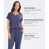 GYS Women Bamboo Viscose Short Sleeve Pajamas | Cooling & Moisture Wicking for Hot Sleepers, Satin V Neck Sleepwear, Stretch, Sleep Lounge Sets with Pockets(Navy)