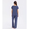 GYS Women Bamboo Viscose Short Sleeve Pajamas | Cooling & Moisture Wicking for Hot Sleepers, Satin V Neck Sleepwear, Stretch, Sleep Lounge Sets with Pockets(Navy)
