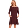 GYS Women’s Bamboo Viscose 3/4 Sleeve V-neck Nightgown | Cooling & moisture wicking, Comfortable & breathable, for hot sleeper, Boat-neck, 2 pockets, Stretch fabric(Ficus Red)