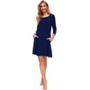 GYS Women’s Bamboo Viscose 3/4 Sleeve V-neck Nightgown | Cooling & moisture wicking, Comfortable & breathable, for hot sleeper, Boat-neck, 2 pockets, Stretch fabric(Navy)