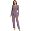 GYS Women’s Bamboo Viscose Cooling Pleated Pajama Set for Hot Flashes | Moisture wicking, Breathable, Tagless, Soft stretch, Pleated top, Elastic waist, 2 pockets, for night sweats & lounge(Purplish Grey)