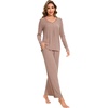 GYS Women’s Bamboo Viscose Cooling Pleated Pajama Set for Hot Flashes | Moisture wicking, Breathable, Tagless, Soft stretch, Pleated top, Elastic waist, 2 pockets, for night sweats & lounge(Camel)